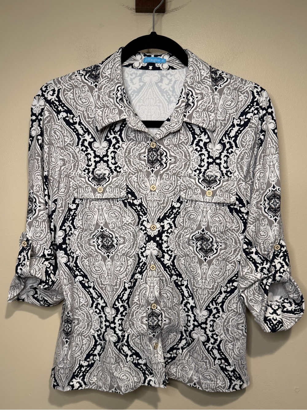 J McLaughlin Catalina Cloth Button Up Shirt damask print *read description *